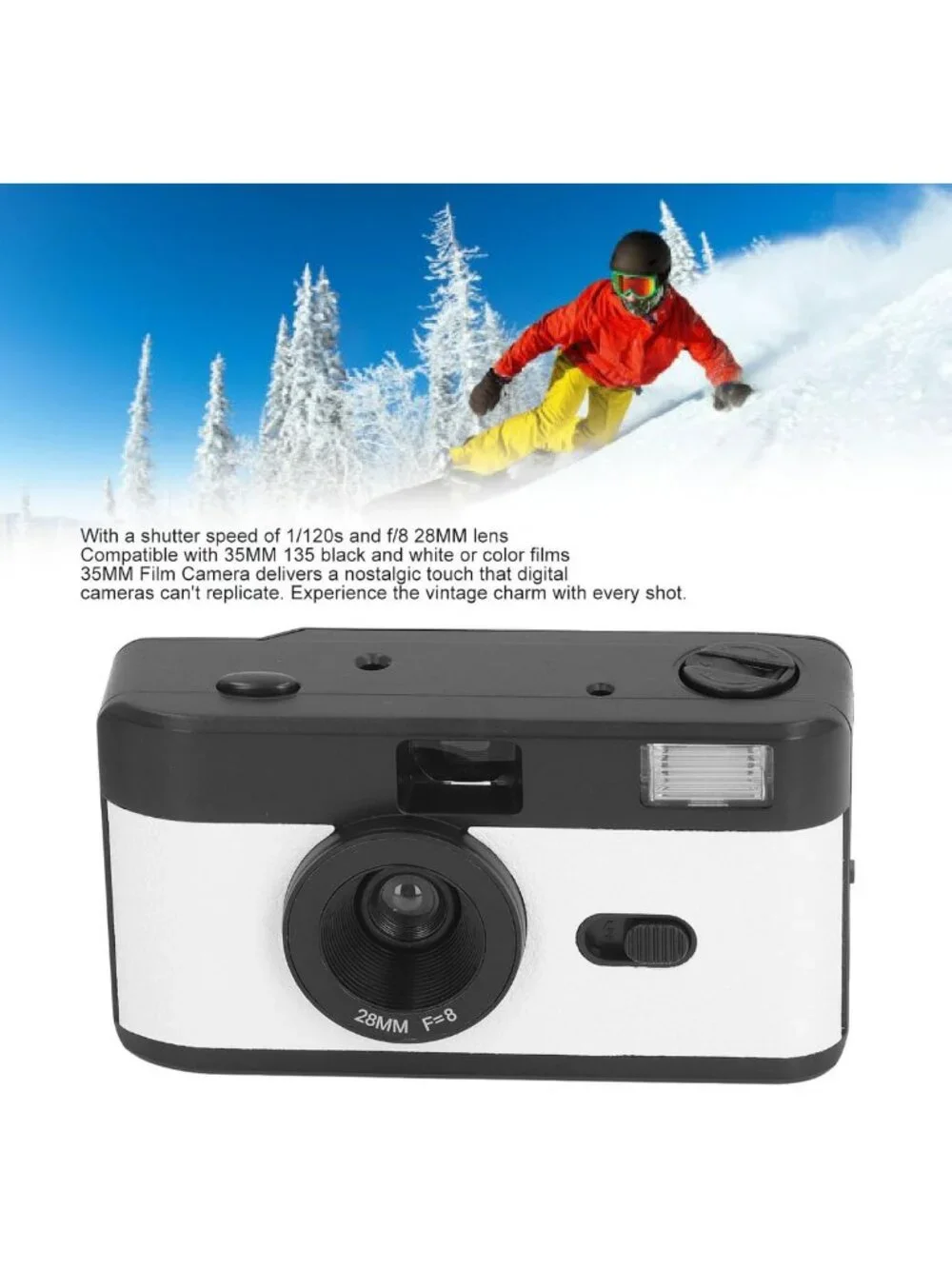 Vintage 35mm Reusable Film Camera with Flash - Supports Color & B&W Film